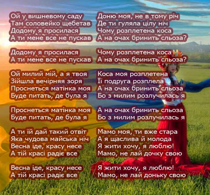 Ой у вишневому саду текст